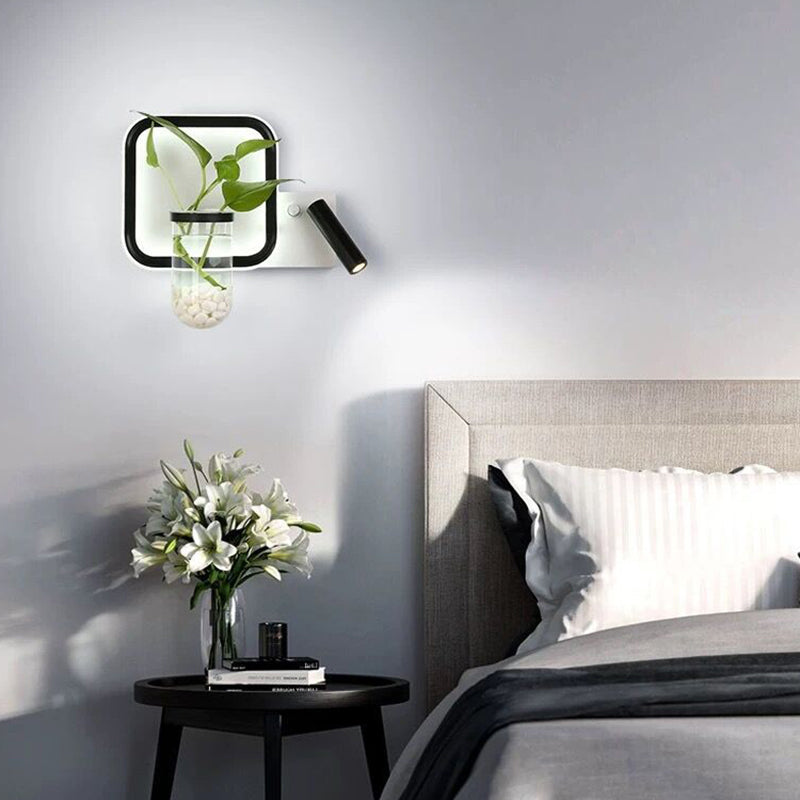 Decorative Loop Shaped Wall Sconce Metal LED Wall Light with Spotlight and Plant Pot in Black-White Clearhalo 'Art deco wall lights' 'Cast Iron' 'Glass' 'Industrial wall lights' 'Industrial' 'Middle century wall lights' 'Modern' 'Rustic wall lights' 'Tiffany' 'Traditional wall lights' 'Wall Lamps & Sconces' 'Wall Lights' Lighting' 2364580