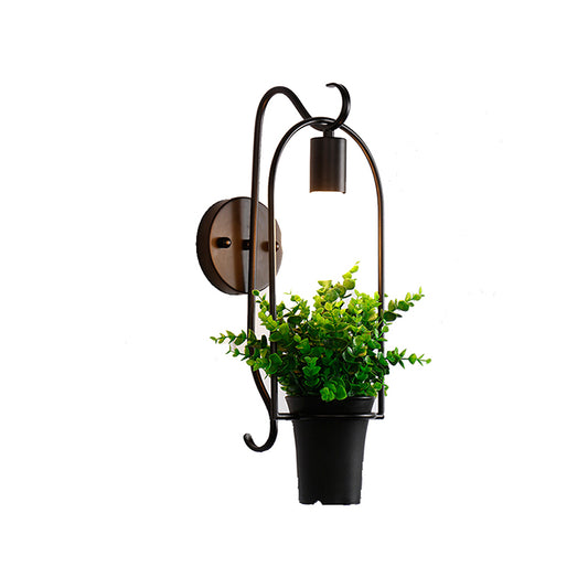 Black-Green Faux Bonsai Wall Lamp Nordic Metal 1-Light Bedroom Sconce Light Fixture Clearhalo 'Art deco wall lights' 'Cast Iron' 'Glass' 'Industrial wall lights' 'Industrial' 'Middle century wall lights' 'Modern' 'Rustic wall lights' 'Tiffany' 'Traditional wall lights' 'Wall Lamps & Sconces' 'Wall Lights' Lighting' 2364604