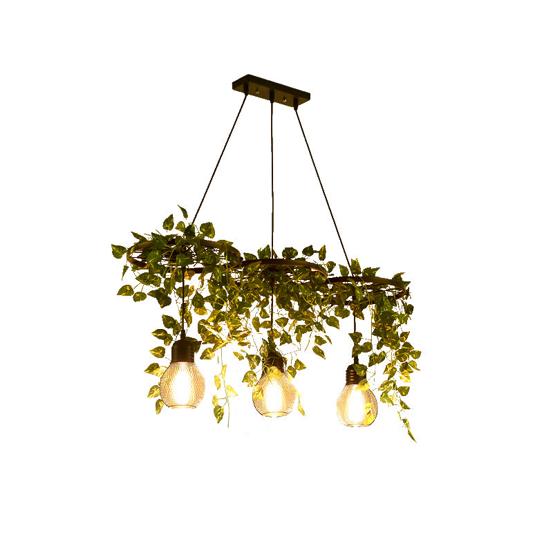 3 Heads Wagon Wheel Chandelier Farmhouse Green Metal Hanging Light with Artificial Ivy Deco Green Linear Clearhalo 'Cast Iron' 'Ceiling Lights' 'Chandeliers' 'Industrial Chandeliers' 'Industrial' 'Metal' 'Middle Century Chandeliers' 'Rustic Chandeliers' 'Tiffany' Lighting' 2364644