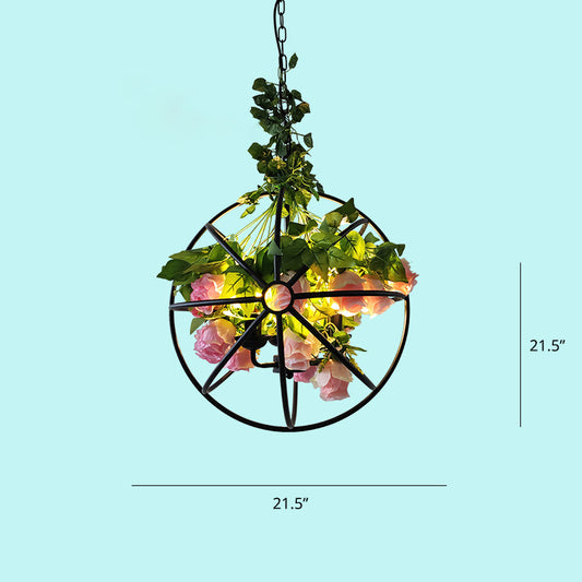 Artificial Plant Restaurant Chandelier Industrial Style Metal Suspension Lighting Green-Pink Clearhalo 'Cast Iron' 'Ceiling Lights' 'Chandeliers' 'Industrial Chandeliers' 'Industrial' 'Metal' 'Middle Century Chandeliers' 'Rustic Chandeliers' 'Tiffany' Lighting' 2364654