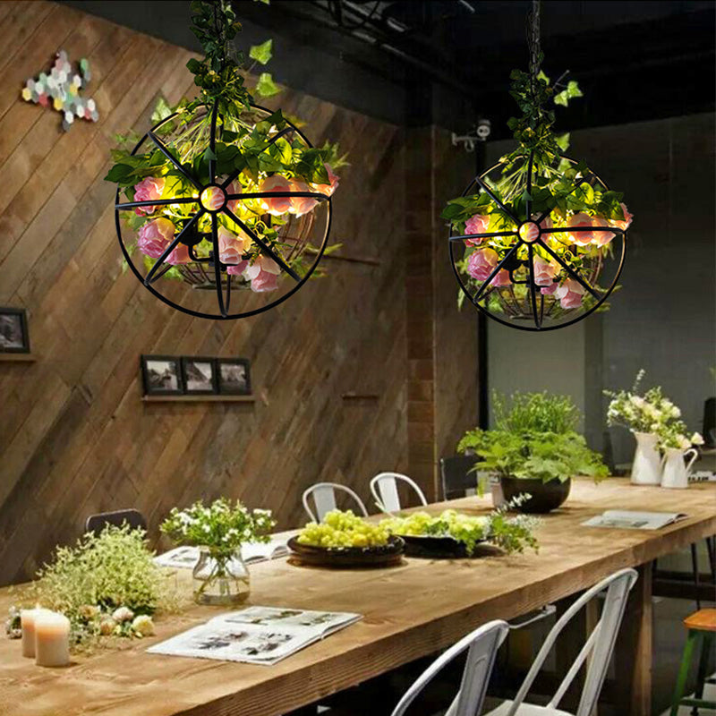 Artificial Plant Restaurant Chandelier Industrial Style Metal Suspension Lighting Clearhalo 'Cast Iron' 'Ceiling Lights' 'Chandeliers' 'Industrial Chandeliers' 'Industrial' 'Metal' 'Middle Century Chandeliers' 'Rustic Chandeliers' 'Tiffany' Lighting' 2364655