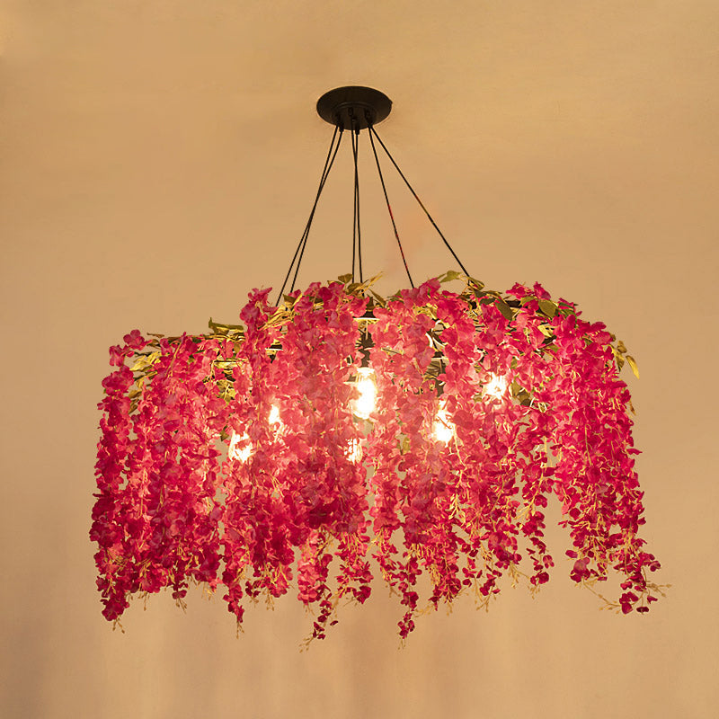 Artificial Flower Chandelier Lighting Art Deco Metal Hanging Ceiling Light for Dining Room Pink Clearhalo 'Cast Iron' 'Ceiling Lights' 'Chandeliers' 'Industrial Chandeliers' 'Industrial' 'Metal' 'Middle Century Chandeliers' 'Rustic Chandeliers' 'Tiffany' Lighting' 2364658