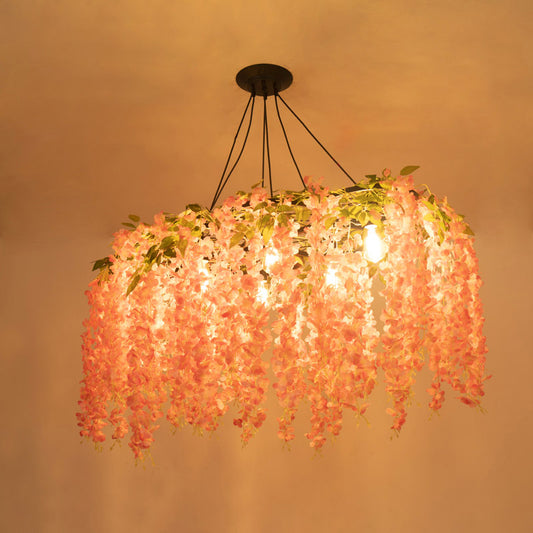 Artificial Flower Chandelier Lighting Art Deco Metal Hanging Ceiling Light for Dining Room Light Pink Clearhalo 'Cast Iron' 'Ceiling Lights' 'Chandeliers' 'Industrial Chandeliers' 'Industrial' 'Metal' 'Middle Century Chandeliers' 'Rustic Chandeliers' 'Tiffany' Lighting' 2364660