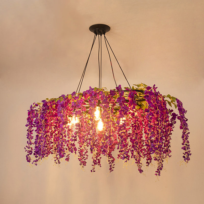 Artificial Flower Chandelier Lighting Art Deco Metal Hanging Ceiling Light for Dining Room Dark Pink Clearhalo 'Cast Iron' 'Ceiling Lights' 'Chandeliers' 'Industrial Chandeliers' 'Industrial' 'Metal' 'Middle Century Chandeliers' 'Rustic Chandeliers' 'Tiffany' Lighting' 2364661