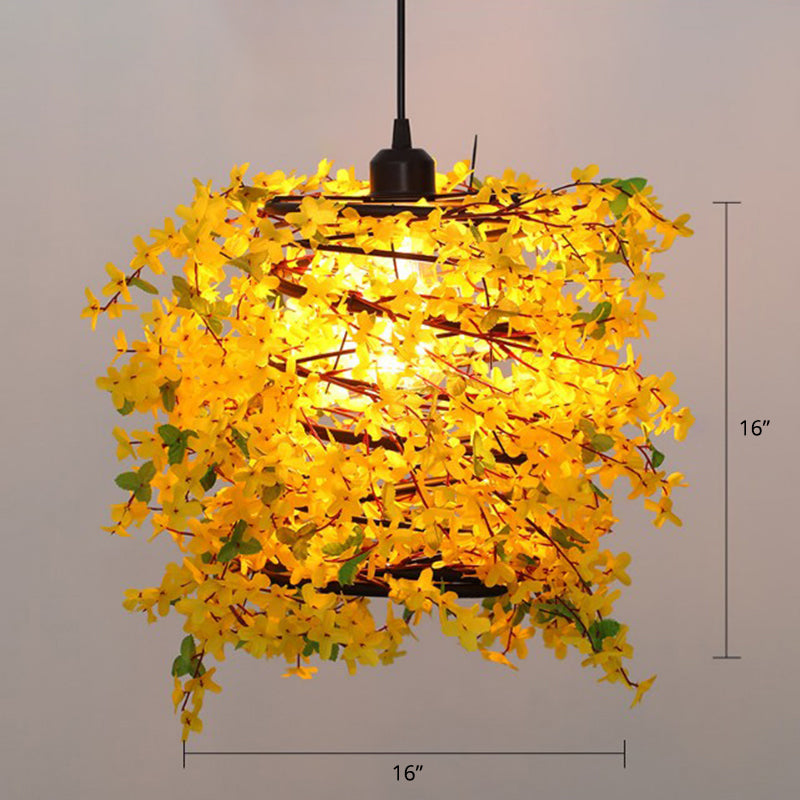 Artificial Flower Chandelier Lighting Art Deco Metal Hanging Ceiling Light for Dining Room Yellow Clearhalo 'Cast Iron' 'Ceiling Lights' 'Chandeliers' 'Industrial Chandeliers' 'Industrial' 'Metal' 'Middle Century Chandeliers' 'Rustic Chandeliers' 'Tiffany' Lighting' 2364662