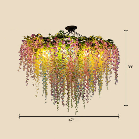 Industrial Artificial Botanic Hanging Lamp Metal Chandelier Light Fixture for Restaurant Pink-Yellow Clearhalo 'Cast Iron' 'Ceiling Lights' 'Chandeliers' 'Industrial Chandeliers' 'Industrial' 'Metal' 'Middle Century Chandeliers' 'Rustic Chandeliers' 'Tiffany' Lighting' 2364664