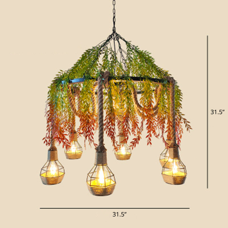Industrial Artificial Botanic Hanging Lamp Metal Chandelier Light Fixture for Restaurant Green-Red Clearhalo 'Cast Iron' 'Ceiling Lights' 'Chandeliers' 'Industrial Chandeliers' 'Industrial' 'Metal' 'Middle Century Chandeliers' 'Rustic Chandeliers' 'Tiffany' Lighting' 2364665