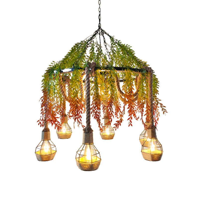 Industrial Artificial Botanic Hanging Lamp Metal Chandelier Light Fixture for Restaurant Clearhalo 'Cast Iron' 'Ceiling Lights' 'Chandeliers' 'Industrial Chandeliers' 'Industrial' 'Metal' 'Middle Century Chandeliers' 'Rustic Chandeliers' 'Tiffany' Lighting' 2364670