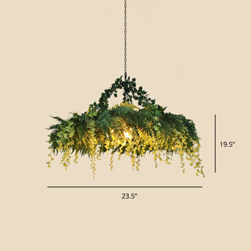 Industrial Artificial Botanic Hanging Lamp Metal Chandelier Light Fixture for Restaurant Green Clearhalo 'Cast Iron' 'Ceiling Lights' 'Chandeliers' 'Industrial Chandeliers' 'Industrial' 'Metal' 'Middle Century Chandeliers' 'Rustic Chandeliers' 'Tiffany' Lighting' 2364671