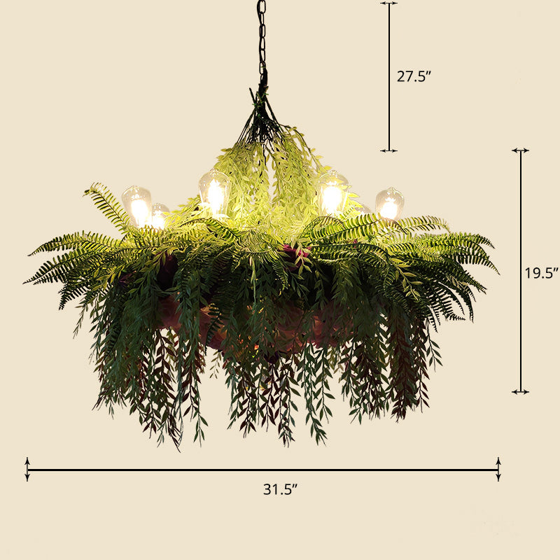 Chandelier Lamp Industrial Cage Iron Pendant Light Fixture with Faux Plant Decor Green Clearhalo 'Cast Iron' 'Ceiling Lights' 'Chandeliers' 'Industrial Chandeliers' 'Industrial' 'Metal' 'Middle Century Chandeliers' 'Rustic Chandeliers' 'Tiffany' Lighting' 2364673