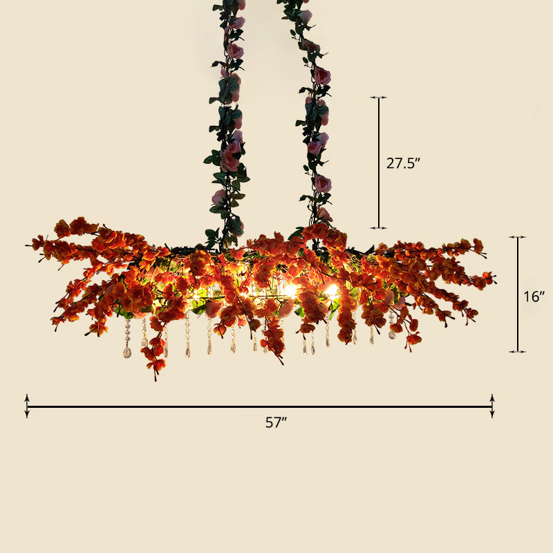 Chandelier Lamp Industrial Cage Iron Pendant Light Fixture with Faux Plant Decor Pink Clearhalo 'Cast Iron' 'Ceiling Lights' 'Chandeliers' 'Industrial Chandeliers' 'Industrial' 'Metal' 'Middle Century Chandeliers' 'Rustic Chandeliers' 'Tiffany' Lighting' 2364675