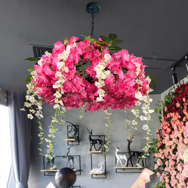 3-Light Round Cage Pendant Lamp Rural Metal Chandelier Light with Artificial Flower Clearhalo 'Cast Iron' 'Ceiling Lights' 'Chandeliers' 'Industrial Chandeliers' 'Industrial' 'Metal' 'Middle Century Chandeliers' 'Rustic Chandeliers' 'Tiffany' Lighting' 2364683