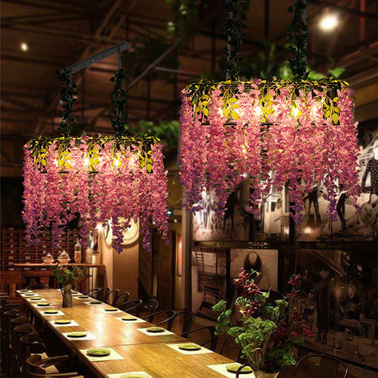 Farmhouse Botanic Chandelier Pendant Light Metal Hanging Light Fixture for Restaurant Pink Clearhalo 'Cast Iron' 'Ceiling Lights' 'Chandeliers' 'Industrial Chandeliers' 'Industrial' 'Metal' 'Middle Century Chandeliers' 'Rustic Chandeliers' 'Tiffany' Lighting' 2364688
