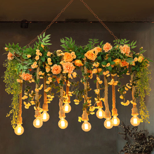 Hemp Rope Island Lighting Cottage Pink Flower and Vine Dining Room Pendant Light Clearhalo 'Ceiling Lights' 'Island Lights' Lighting' 2364702