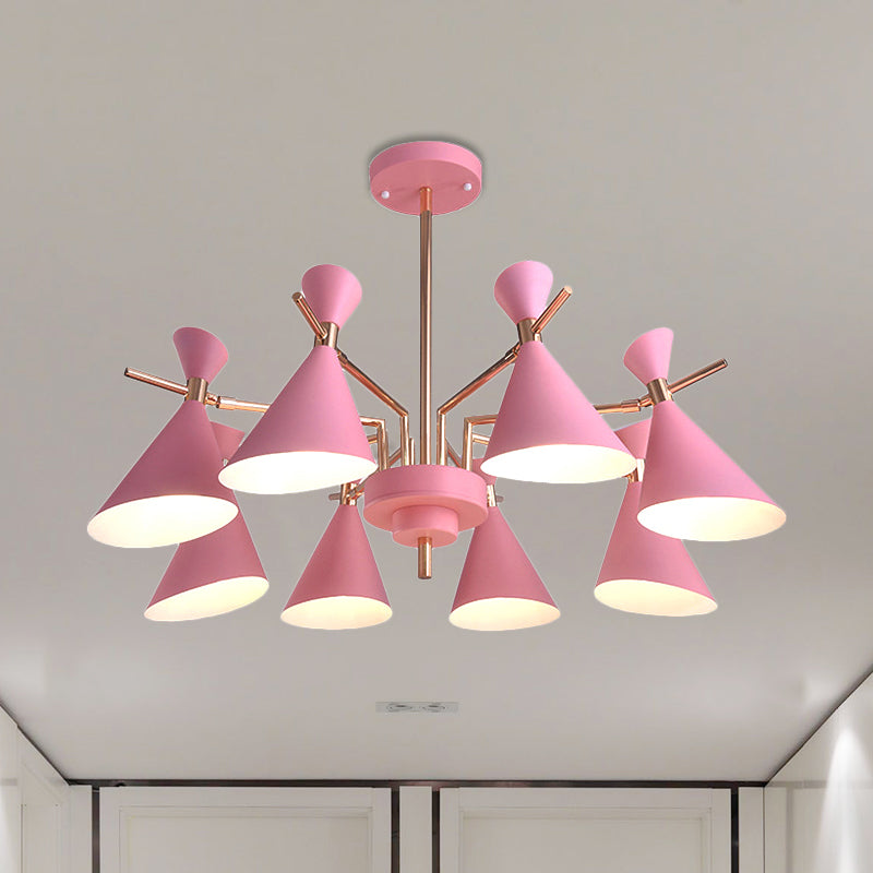 Metal Cone Shade Hanging Light 8 Lights Nordic Hanging Pendant Fixture for Dinging Room Kindergarten Clearhalo 'Ceiling Lights' 'Chandeliers' Lighting' options 236491
