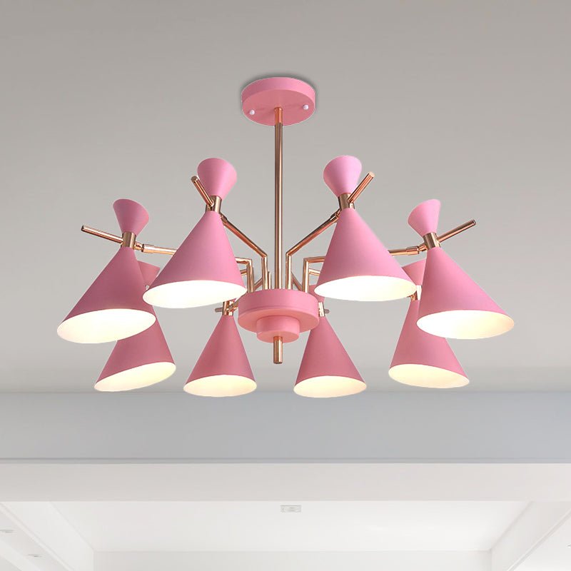 Metal Cone Shade Hanging Light 8 Lights Nordic Hanging Pendant Fixture for Dinging Room Kindergarten Clearhalo 'Ceiling Lights' 'Chandeliers' Lighting' options 236492