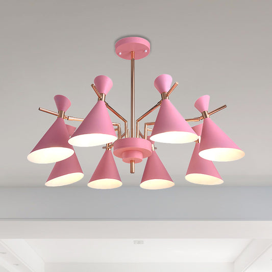 Metal Cone Shade Hanging Light 8 Lights Nordic Hanging Pendant Fixture for Dinging Room Kindergarten Clearhalo 'Ceiling Lights' 'Chandeliers' Lighting' options 236492