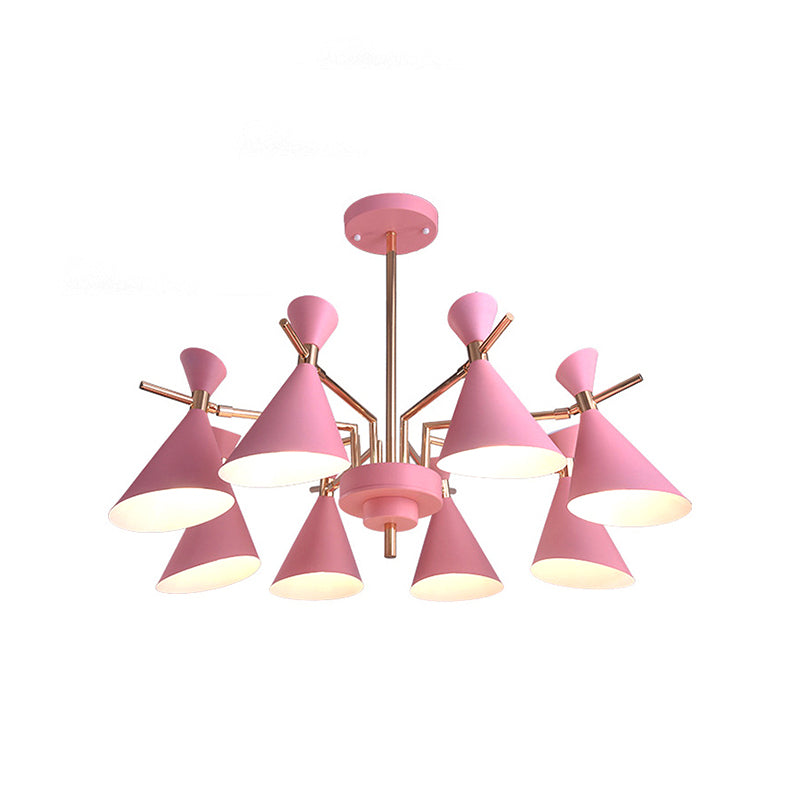 Metal Cone Shade Hanging Light 8 Lights Nordic Hanging Pendant Fixture for Dinging Room Kindergarten Clearhalo 'Ceiling Lights' 'Chandeliers' Lighting' options 236493