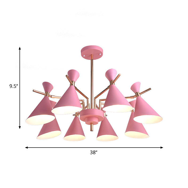 Metal Cone Shade Hanging Light 8 Lights Nordic Hanging Pendant Fixture for Dinging Room Kindergarten Clearhalo 'Ceiling Lights' 'Chandeliers' Lighting' options 236494