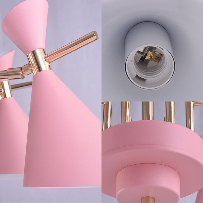 Metal Cone Shade Hanging Light 8 Lights Nordic Hanging Pendant Fixture for Dinging Room Kindergarten Clearhalo 'Ceiling Lights' 'Chandeliers' Lighting' options 236495