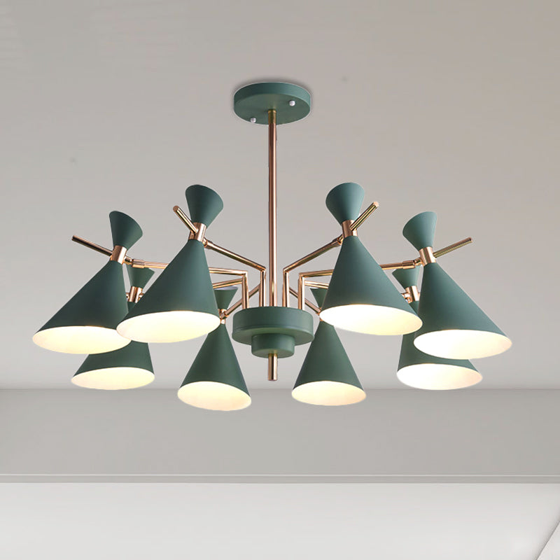 Metal Cone Shade Hanging Light 8 Lights Nordic Hanging Pendant Fixture for Dinging Room Kindergarten Clearhalo 'Ceiling Lights' 'Chandeliers' Lighting' options 236497