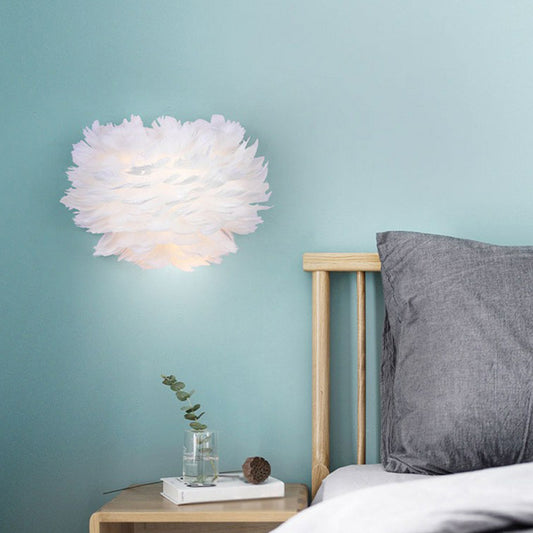 White Floral Wall Mount Light Minimalist 1 Head Feather Sconce Fixture for Bedroom Clearhalo 'Modern wall lights' 'Modern' 'Wall Lamps & Sconces' 'Wall Lights' Lighting' 2364989