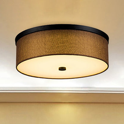 Cylinder Flush Mount Modernism Fabric Brown LED Flush Mount Ceiling Fixture, 16"/19.5" Dia Dark Coffee Clearhalo 'Ceiling Lights' 'Close To Ceiling Lights' 'Close to ceiling' 'Flush mount' Lighting' 236499