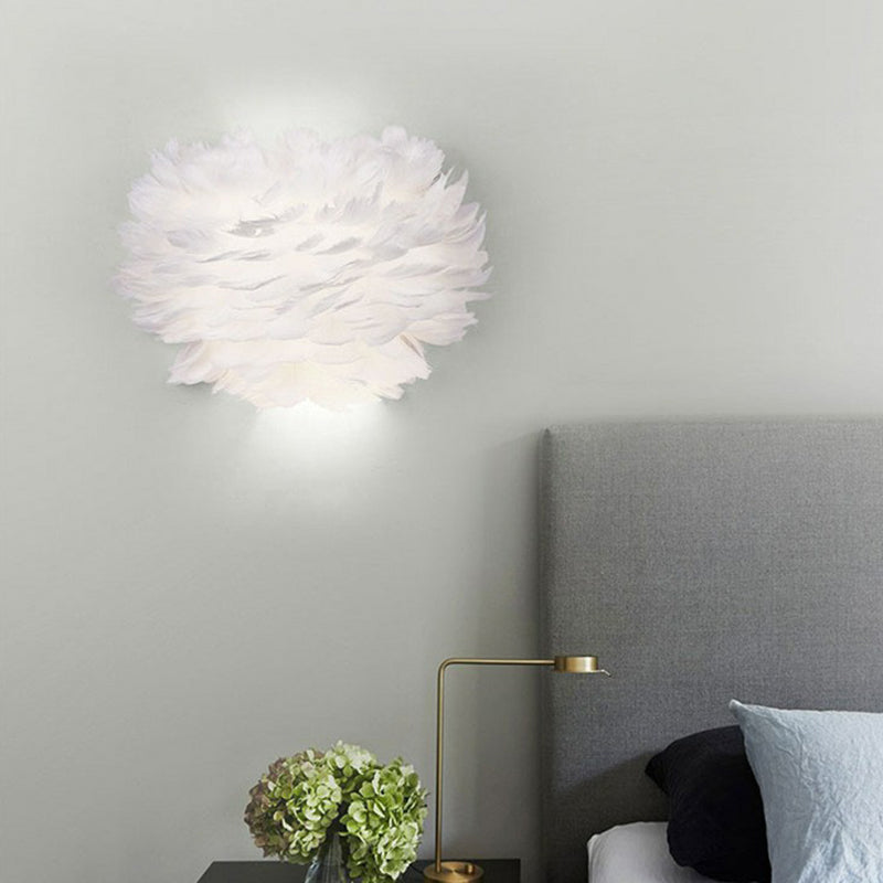 White Floral Wall Mount Light Minimalist 1 Head Feather Sconce Fixture for Bedroom Clearhalo 'Modern wall lights' 'Modern' 'Wall Lamps & Sconces' 'Wall Lights' Lighting' 2364990
