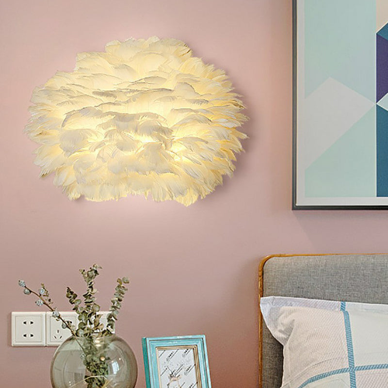 White Floral Wall Mount Light Minimalist 1 Head Feather Sconce Fixture for Bedroom Clearhalo 'Modern wall lights' 'Modern' 'Wall Lamps & Sconces' 'Wall Lights' Lighting' 2364991