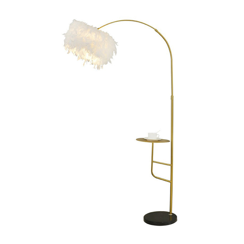 Postmodern Drum Floor Lamp Feather Single Living Room Standing Light with Table and Arc Arm Clearhalo 'Floor Lamps' 'Lamps' Lighting' 2365004