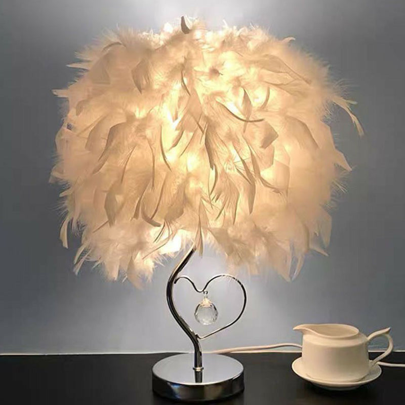 Minimalistic 1 Head Nightstand Lamp Cylindrical Table Light with Feather Shade for Bedroom Clear Clearhalo 'Lamps' 'Table Lamps' Lighting' 2365005