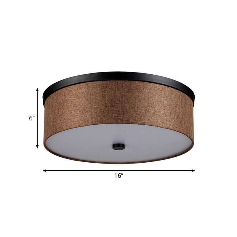 Cylinder Flush Mount Modernism Fabric Brown LED Flush Mount Ceiling Fixture, 16"/19.5" Dia Clearhalo 'Ceiling Lights' 'Close To Ceiling Lights' 'Close to ceiling' 'Flush mount' Lighting' 236501