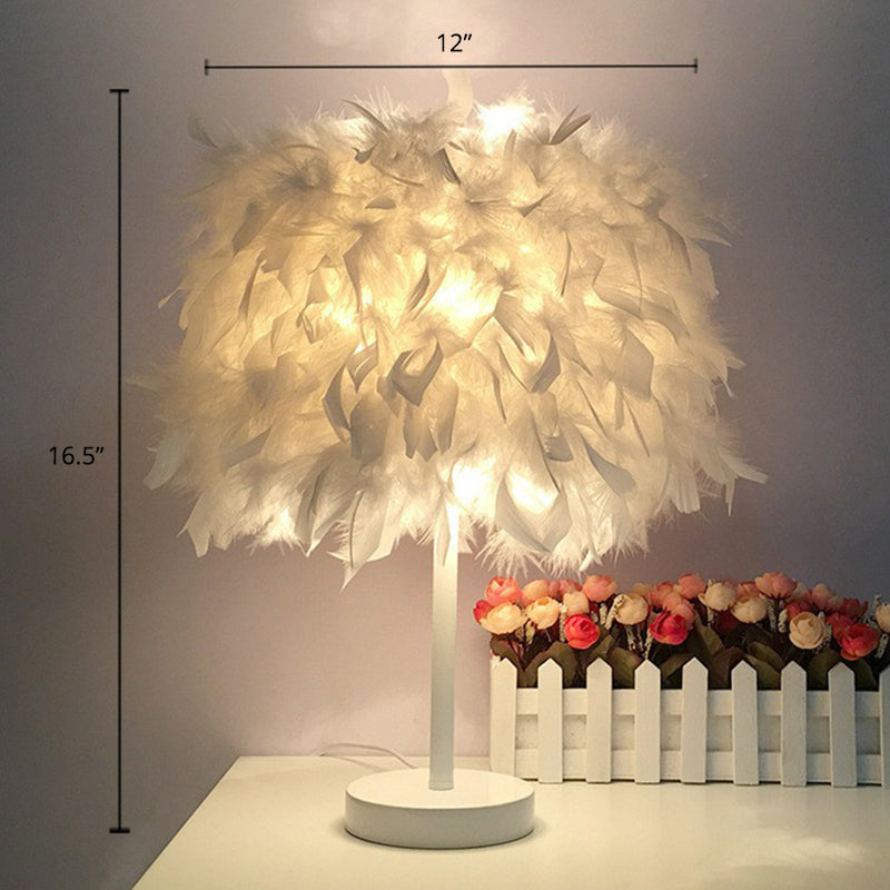 Cylinder Shaped Feather Table Lighting Nordic Single-Bulb Nightstand Lamp for Bedroom Clearhalo 'Lamps' 'Table Lamps' Lighting' 2365012