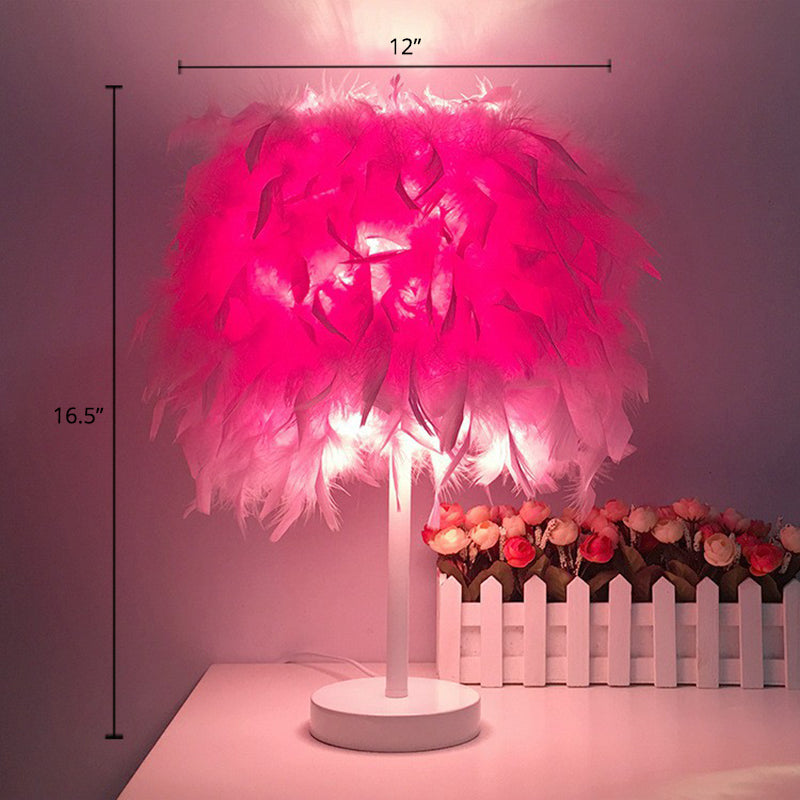Cylinder Shaped Feather Table Lighting Nordic Single-Bulb Nightstand Lamp for Bedroom Clearhalo 'Lamps' 'Table Lamps' Lighting' 2365013