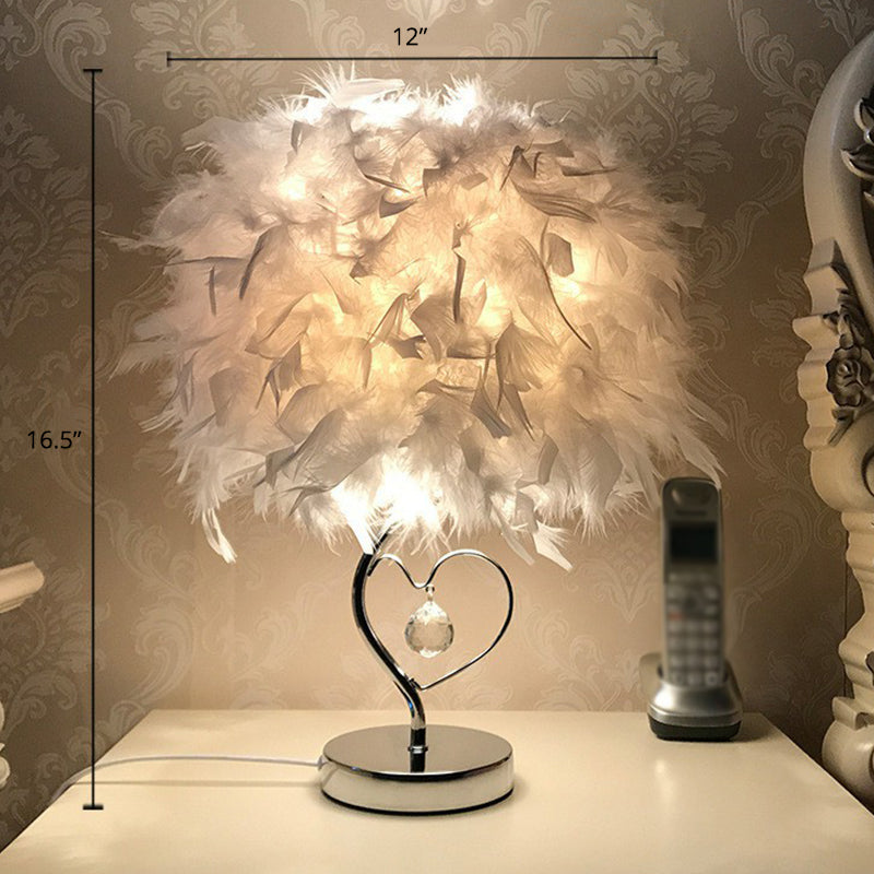 Cylinder Shaped Feather Table Lighting Nordic Single-Bulb Nightstand Lamp for Bedroom Clearhalo 'Lamps' 'Table Lamps' Lighting' 2365016