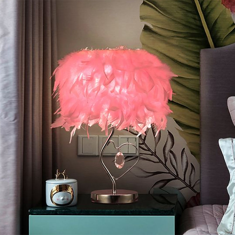 Cylindrical Bedroom Table Light Natural Feather Single-Bulb Nordic Nightstand Lamp Clearhalo 'Lamps' 'Table Lamps' Lighting' 2365024