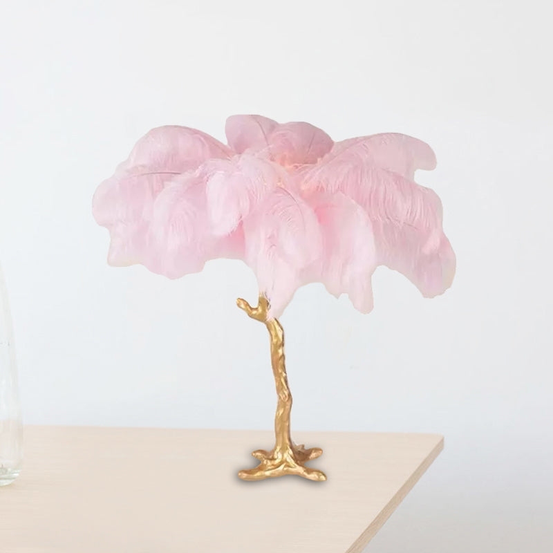 Artistic Coconut Tree Night Lamp Feather 1 Head Living Room Table Light in Pink and Gold Gold Clearhalo 'Lamps' 'Table Lamps' Lighting' 2365030