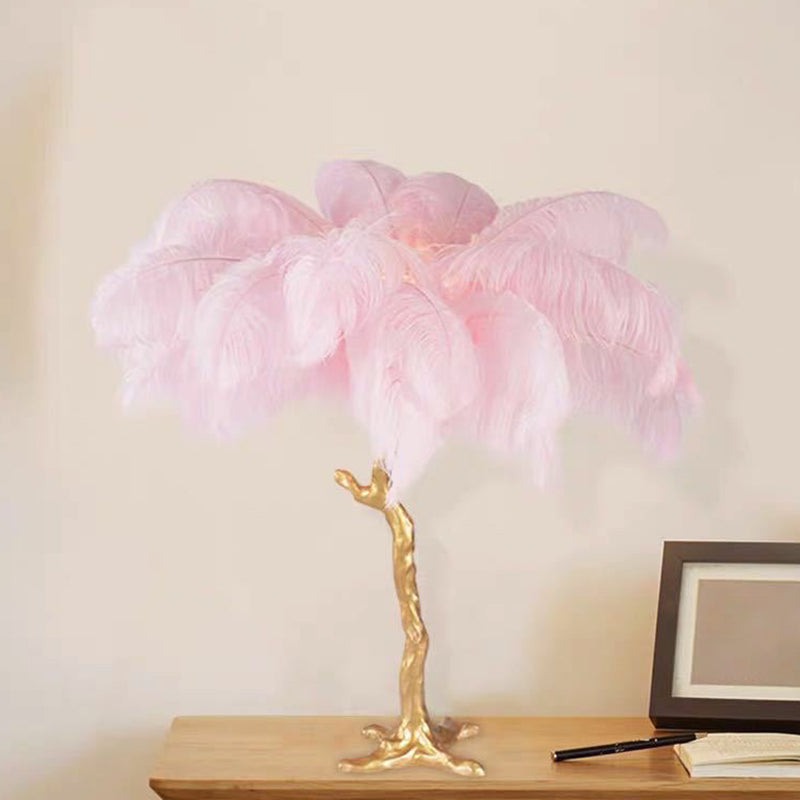 Artistic Coconut Tree Night Lamp Feather 1 Head Living Room Table Light in Pink and Gold Clearhalo 'Lamps' 'Table Lamps' Lighting' 2365031