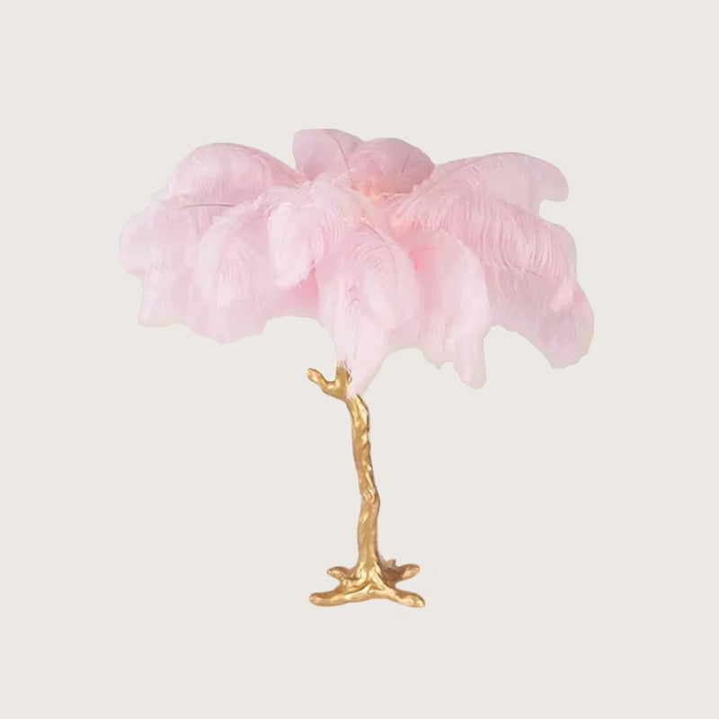 Artistic Coconut Tree Night Lamp Feather 1 Head Living Room Table Light in Pink and Gold Clearhalo 'Lamps' 'Table Lamps' Lighting' 2365033