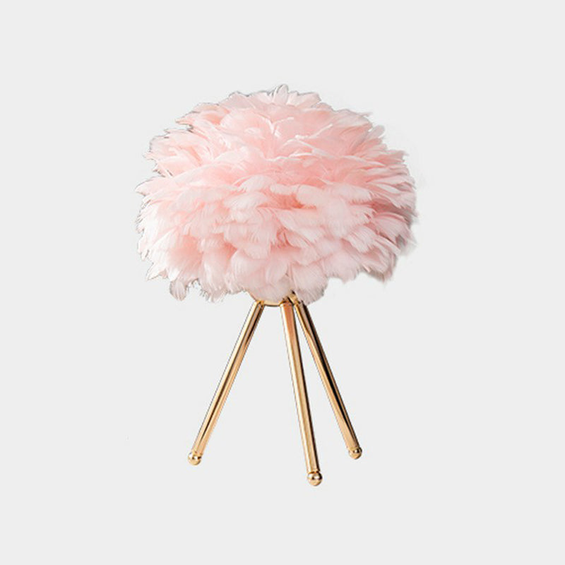 Hemispherical Night Stand Light Minimalist Feather 1-Light Bedside Table Lamp with Tripod Gold Pink Clearhalo 'Lamps' 'Table Lamps' Lighting' 2365036