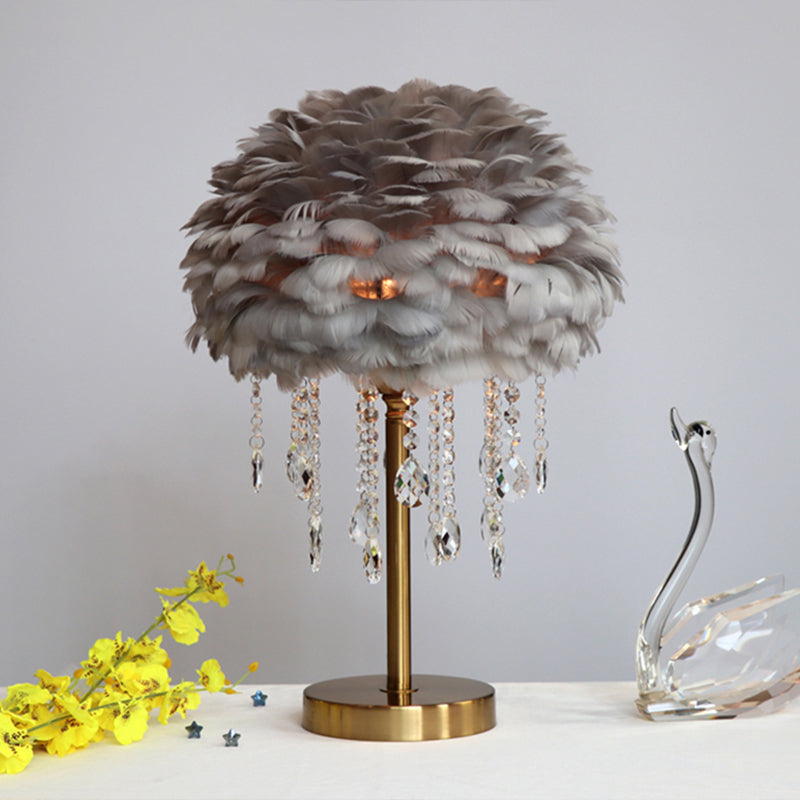 Modern Romantic Domed Table Lamp Feather 1-Light Bedside Night Light with Crystal Decor Clearhalo 'Lamps' 'Table Lamps' Lighting' 2365046