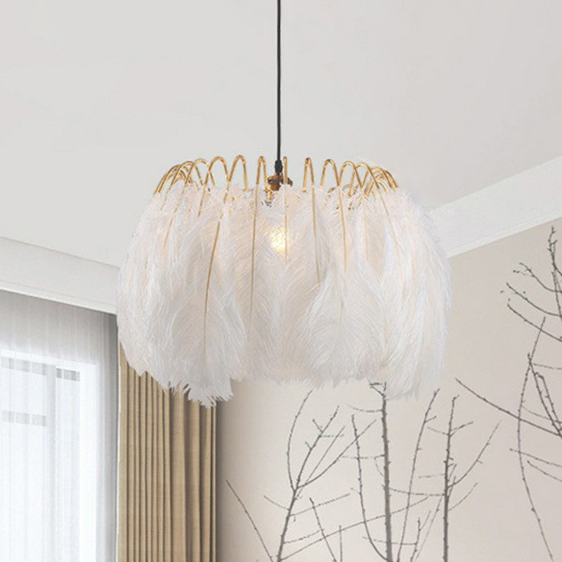 White Circle Suspension Lighting Nordic Single-Bulb Feather Pendant Light for Bedroom White Crown Clearhalo 'Ceiling Lights' 'Modern Pendants' 'Modern' 'Pendant Lights' 'Pendants' Lighting' 2365059
