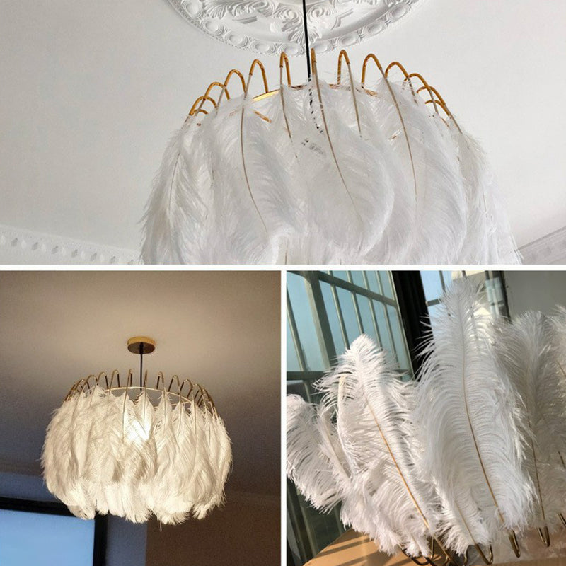 White Circle Suspension Lighting Nordic Single-Bulb Feather Pendant Light for Bedroom Clearhalo 'Ceiling Lights' 'Modern Pendants' 'Modern' 'Pendant Lights' 'Pendants' Lighting' 2365061