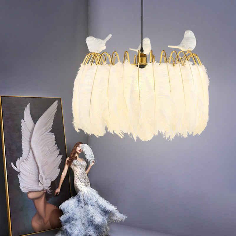 White Circle Suspension Lighting Nordic Single-Bulb Feather Pendant Light for Bedroom White Bird Clearhalo 'Ceiling Lights' 'Modern Pendants' 'Modern' 'Pendant Lights' 'Pendants' Lighting' 2365063