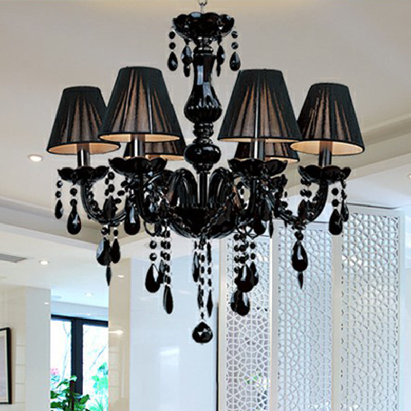 6-Light Candle Chandelier Vintage Black Crystal Ceiling Pendant Light for Living Room Black With Shade Clearhalo 'Ceiling Lights' 'Chandeliers' Lighting' 2365146