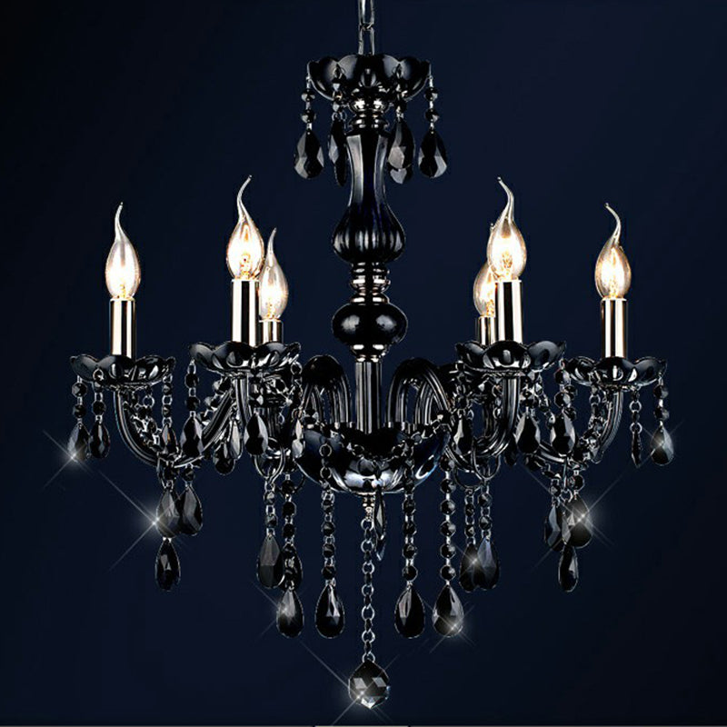 6-Light Candle Chandelier Vintage Black Crystal Ceiling Pendant Light for Living Room Black Shadeless Clearhalo 'Ceiling Lights' 'Chandeliers' Lighting' 2365147