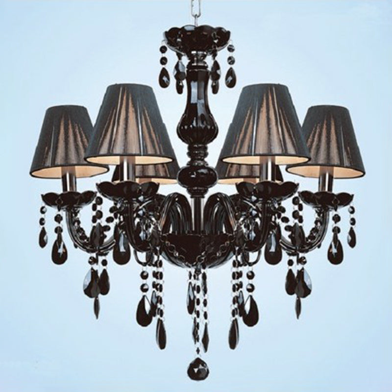 6-Light Candle Chandelier Vintage Black Crystal Ceiling Pendant Light for Living Room Clearhalo 'Ceiling Lights' 'Chandeliers' Lighting' 2365148