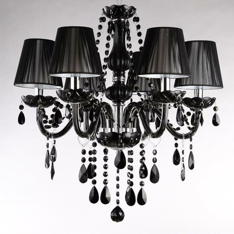 6-Light Candle Chandelier Vintage Black Crystal Ceiling Pendant Light for Living Room Clearhalo 'Ceiling Lights' 'Chandeliers' Lighting' 2365149