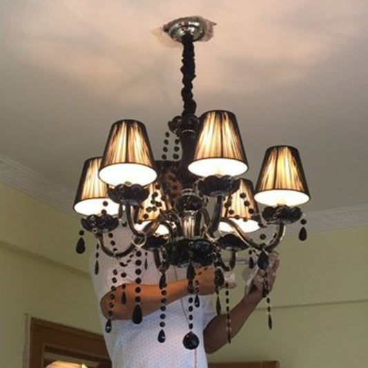 6-Light Candle Chandelier Vintage Black Crystal Ceiling Pendant Light for Living Room Clearhalo 'Ceiling Lights' 'Chandeliers' Lighting' 2365150