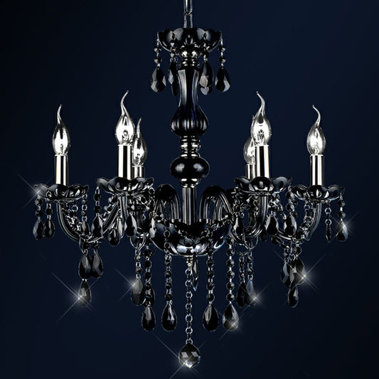 6-Light Candle Chandelier Vintage Black Crystal Ceiling Pendant Light for Living Room Clearhalo 'Ceiling Lights' 'Chandeliers' Lighting' 2365151